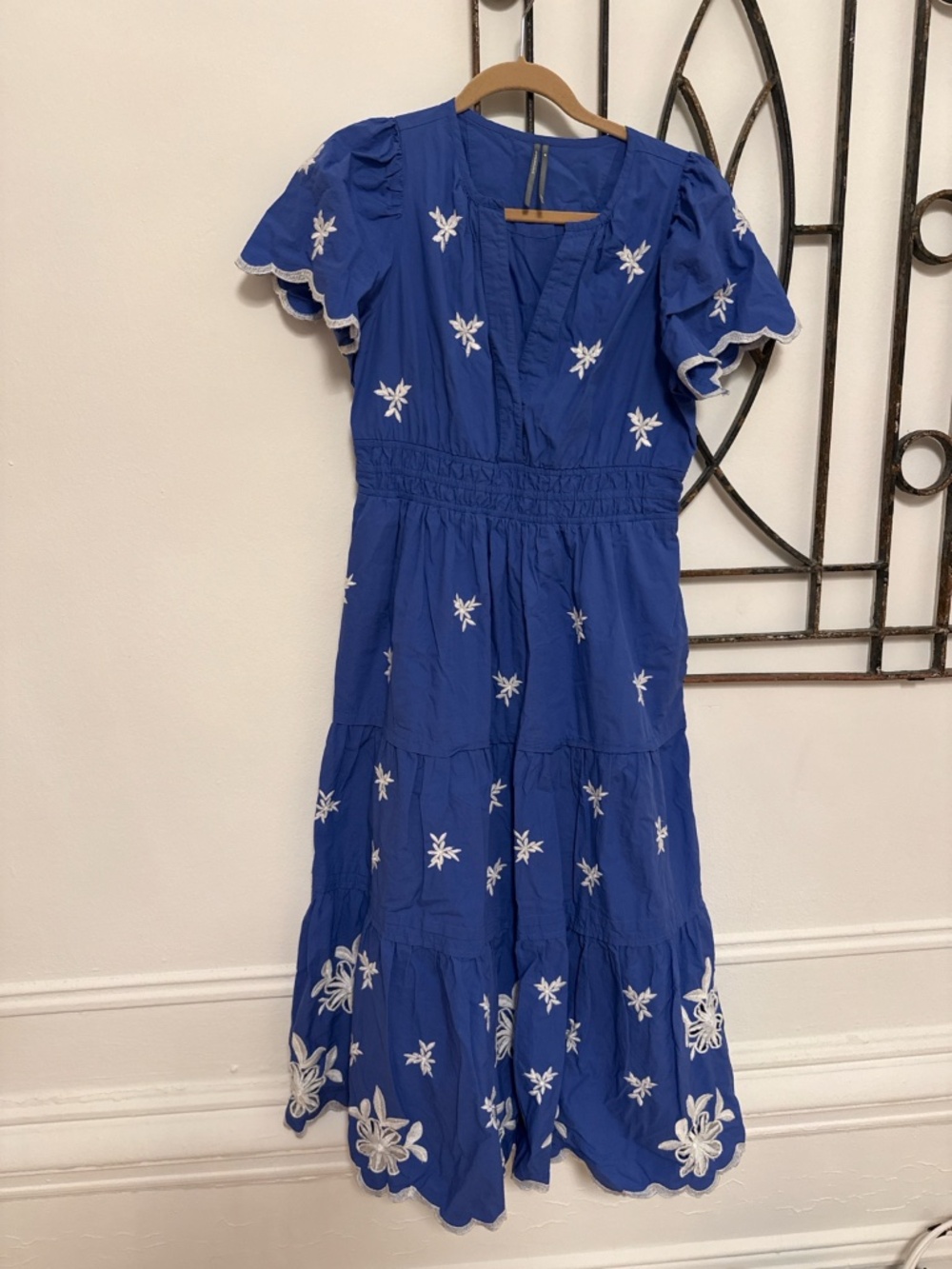 Anthropologie Blue Embroidered Midi Dress Size MP Petite Medium